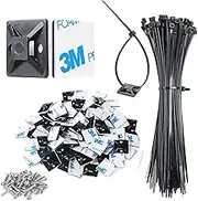 XHF 3/4" Strong Cable Zip Tie Mounts whih Cable Ties, Self Adhesive Wire Cable Clips Organizer Holders Black 100 PCS