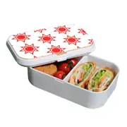 Lunch Box Food Container Snack Picnic Authentic Wood Strap Cutlery Red Sun