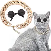 HUIRUMM Cat Sunglasses,Cat Collar Chain Sunglasses,Gold Dog Collar Dog Sunglasses,Classic Retro Funny Cosplay Gift,for Pet Cat Puppy Small Dog Birthday Cosplay Party Photoshoot（2 Pcs）
