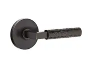 Emtek Select Privacy, Disk Rosette, L-Square Stem, Hammered Handle US10B LH
