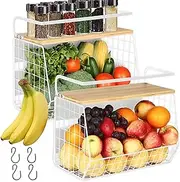 Magnetic Shelf for Fridge with Wood Lid, Fruit Potato and Onion Storage Bins, Pantry Organizers & Storage, Large Container Magnetic Spice Rack for Refrigerator, Kitchen Counter, Cabinet (2, White)