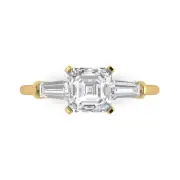 Three-Stone Engagement Ring - 14K Yellow Gold, 1.62ct Emerald Simulated Diamond