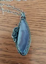 Purple Aztec Agate Necklace with Roses, Handmade, Sterling Silver