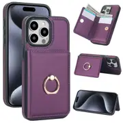 IPhone 14 Pro Max Case With Card Holder,Military Grade Drop Protection,Durable Shockproof Cover-Purple