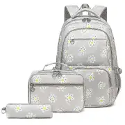 3Pcs Daisy Prints Backpack for Girls Bookbag set Primary School Daypack Elementary Students Backpack with Lunch Box
