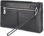 [Generic] Mens Clutch Bag Men's Leather Clutch Bag Multifunction Handbag Zipper Large Capacity Business Wristlet Clutch Envelope Bag Men Wrist Bag