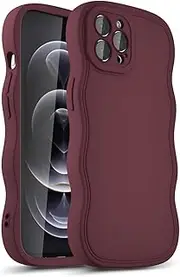 [LoeoeL] Girly Case for iPhone 12 Pro Silicone, Wavy 12 Pro Phone Case for Women, Curly Wave Cute Y2k Ripple Aesthetic Design, Slim Soft Rubber Jelly Camera Protection Case, Burgundy Wine Red
