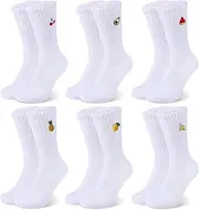 [taonganui] 6 Pairs White Tennis Socks for Men and Women, Crew Socks with Motif, EU 39-42 Sports Socks with Fruit Pattern, Unisex Sports Socks, Breathable Tennis Socks, Work Socks, White, One Size