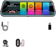 10inch Mirror Camera for Car Touch Screen Video Recorder Rearview Dashcam 1440P 24H Parking DVR Black Box(32G)