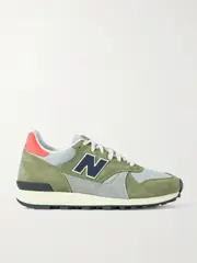 [New Balance] New Balance - 475 Leather-trimmed Mesh And Suede Sneakers - Army green - US9 US 9 Green