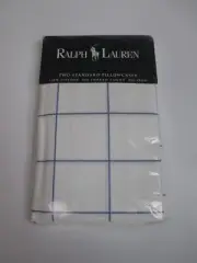 New Ralph Lauren LATHAM Blue White Plaid 2 Standard Pillowcases