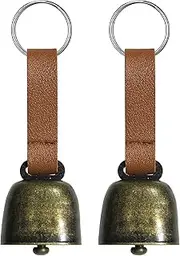 WELANE Small Cow Bells, 2 PCS Dog Collar Bells with Leather Strap for Puppy, Cat, Horse, Sheep, Goat Grazing and Training (Bronze)