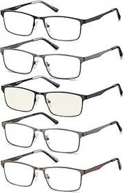 Eyecedar 5-Pack Reading Glasses Men Metal Frame Spring Hinges Stainless Steel Material Includes Sun Readers +1.00