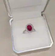 2.00 Ct Oval Natural Ruby Engagement diamond Ring 14K solid white gold
