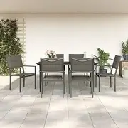 Generic 7 Piece Garden Dining Set Black Steel and Textilene,3200739