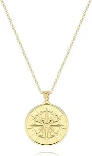 [CANEVINKA] 18K Gold Plate Compass Pendant Necklace for Women Dainty Sunflower Coin Necklaces for Girl Personalized Chain Layered Jewelry 20”