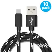 10-Pack Braided USB-A to Type-C Fast Charging Cable Cord Charger Charging Sync