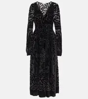 [Ulla Johnson] Ulla Johnson Elora velvet and mesh midi dress AU 8 black