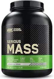 Optimum Nutrition Serious Mass Protein Powder High Calorie Mass Gainer with Vitamins, Creatine and Glutamine, Cookies and Cream, 8 Servings, 2.73 kg, Packaging May Vary