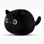 Soft Black Plush Cat Pillow Toy (30cm) - Huggable Stress Relief Cushion for Adults & Kids, Squeezable Stuffed Animal Gift Cat Lovers