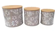 Temp-tations Set of 3 Metal Canisters With Bamboo Lids - Taupe - New