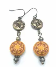 Sun Moon Bronze Czech Glass Dangle Earrings Sundance Treasures