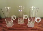 Set 3 Hand Blown Romania TOSCANY Frosted Handle Pedestal Clear Glasses 7" Tall