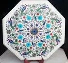 18" Marble Side End Corner Table Top Floral marquetry handmade