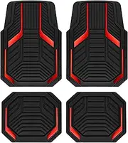 PIC AUTO Heavy Duty Rubber Floor Mats, Red Aluminum Film Car Mats Set, Front and Rear Car Mats with Anti-Slip Backing, All Weather Protection, Trim-to-Fit for Automotive SUV, Sedan, Van