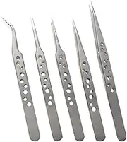 Wolfride Stainless Steel Tweezers Precision Tweezer Tool Set for Electronics Repair, Crafting (5 Pcs)