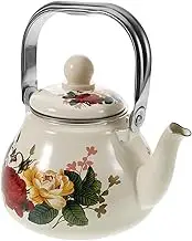 BESTOYARD Vintage Enamel Tea Kettle with Removable Strainer Retro Stovetop Teapot for Brewing Loose Leaf Tea and Heat Resistant Design Stylish Chinese Teapot Pattern