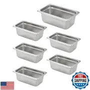 HECMAC 6 Pack Anti-Jam Hotel Pans, 1/4 Size 4 Inch Deep, Commercial Stainless