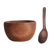 2 Pcs Dish Big Bowl Wooden Salad Food Containers Soup Bowls Man