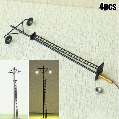 4 x HO Scale LED Yard Lights for Model Train Lamp Post Street Stations