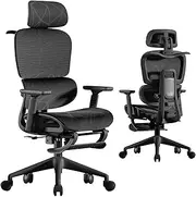 iXTRA Ergonomic Office Chair Desk Gaming Computer Chair High Back Breathable Mesh Dynamic Lumbar Support 3D Armrest Double Backrest Adjustable Headrest Swivel Tilt Function Chair with Footrest Black