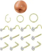 [Kakonia] 18G 20G Nose Rings Studs Surgical Steel Gold/Silver Nose Rings for Women Men Hypoallergenic CZ L Shaped/Corkscrew/Straight Nose Studs Hinged Clicker Nose Rings Hoops Body Piercing Jewelry
