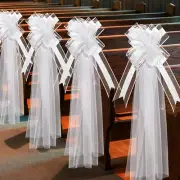 12 Set Large Wedding Pew Bows with Long Tulle Tails Church Chair Aisle Decoratio