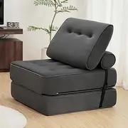HOMMPA Folding Sofa Bed Sleeper Sofa Chair Convertible Sofa Bed with Pillow Foldable Mattress with Back Support Floor Lounge Sofa for Home Office Small Couches for Small Spaces Single Size Dark Gray