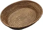 14 Inch Oval Rattan Basket, Handmade Wicker Serving Basket Tray with 14