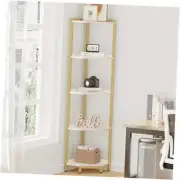 Corner Shelf Stand, Corner Bookshelf, Storage Standing Shelf 5 Tier White Gold