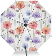 [RPLIFE] Poppy Flowers Soft Pastel Orange Windproof Travel Umbrella, Lightweight Portable Auto Open Close for Women, Travel Umbrellas for Rain, Wind and Sun