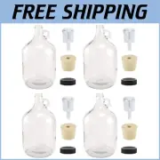 Premium 1 Gallon Fermenting Jugs - Set of 4 with Airtight Lid & Rubber Stopper