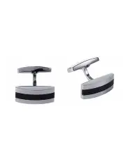 [Cudworth] Polished Stainless and Enamel Stripe Cufflinks in Silver