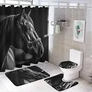 LMNGH Shower Curtain Set Horse in The Circle Bathroom 4 Set with Non-Slip Rugs Toilet Lid Cover and Bath Mat Waterproof Bath Accessories for Bathroom Decor Set 72" X 72"
