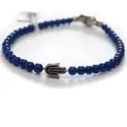 New DAVID YURMAN Mens 4mm Lapis Spiritual Bead Bracelet Silver Hamsa Medium