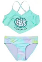 Justice Girls Bikini Swimsuit Mint 7/8 Flounce Adjustable Straps 2 Piece Set