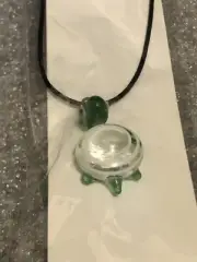Art Glass Turtle Pendant Black Leather Cord Necklace