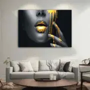 Gold Paint Lip Modern Pop Art Artistic Unframed Canvas Print Australian Wall Art