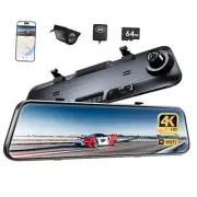 P12 Plus 4K WiFi Rear View Mirror Camera, 12" Mirror Dash Cam Front and Rear