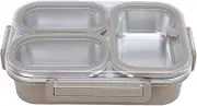 Lunch Box, 1.2L Khaki Stainless Steel Lunch Container 3 Compartments Food Container Detachable Lunch Box Container, Leakproof Stainless Steel Food Container for Adults Men Women